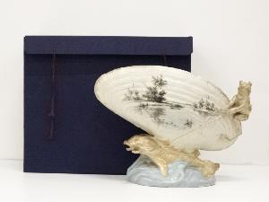 エミール・ガレ　双魚に蛙文貝形花器（箱付）